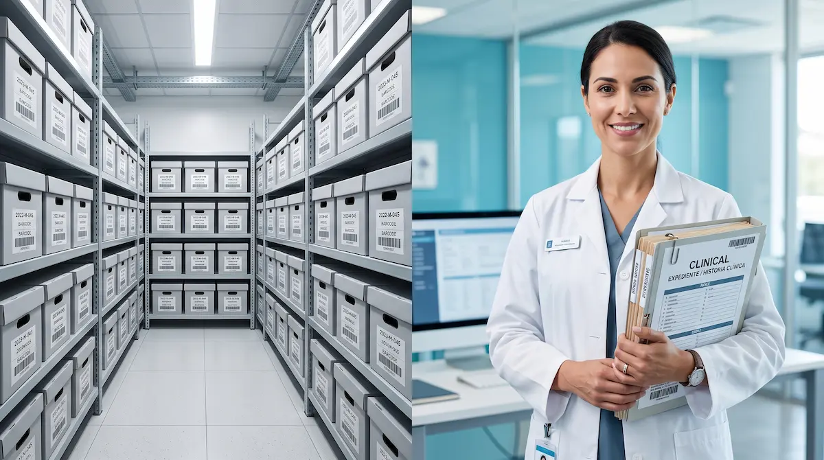 Resguardo y custodia especializada de expedientes clínicos bajo la NOM-004 en bodega certificada ISO 27001 de Mercury Data en México.